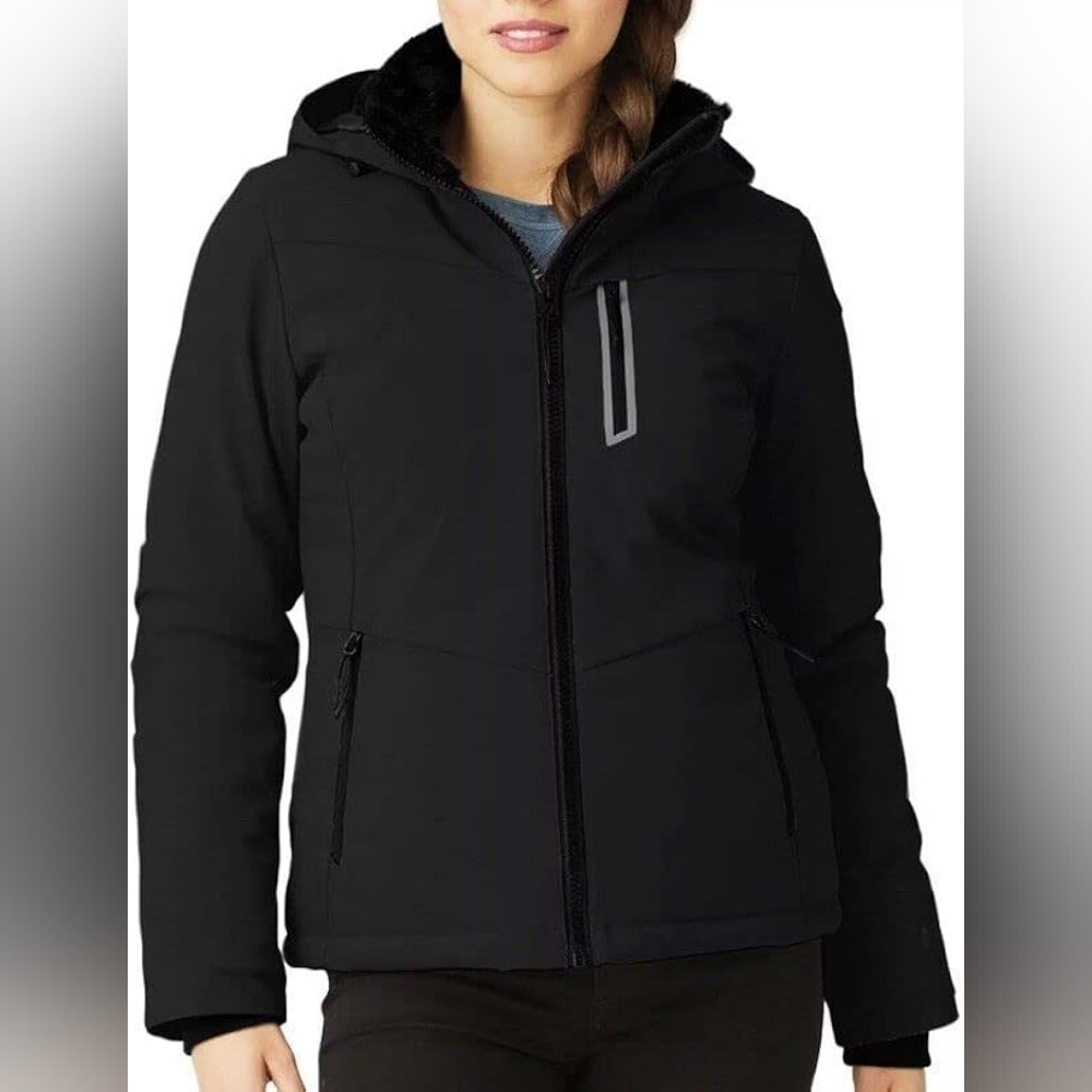 Free Country Women's Black Hooded Puffer Snow Jacket Large NWT